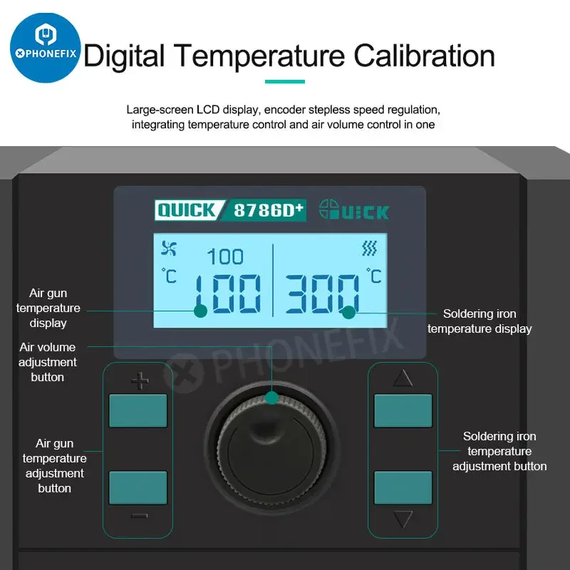 QUICK 8786D+ 2 in1 Hot Air Gun BGA de-soldering Rework Station - Image 5