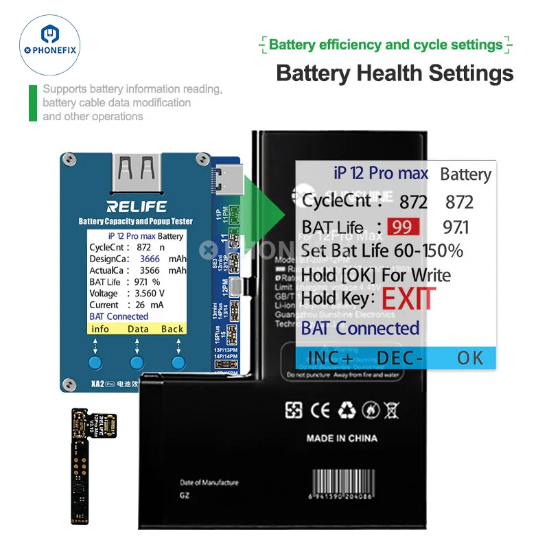 RELIFE XA2 Pro Battery Efficiency Popup Tester For iPhone 11-15PM - Image 3