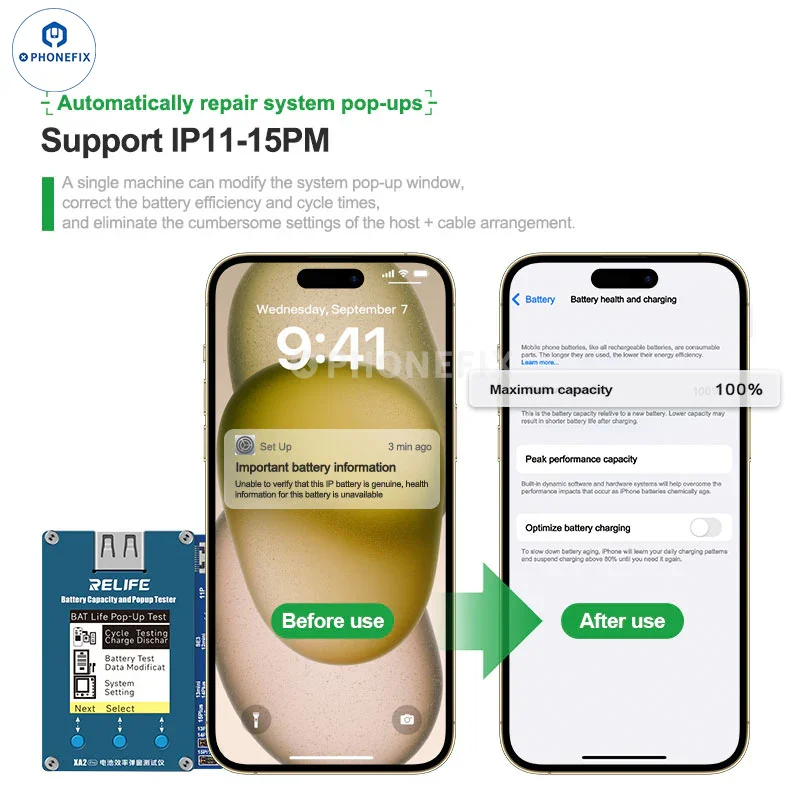 RELIFE XA2 Pro Battery Efficiency Popup Tester For iPhone 11-15PM - Image 4