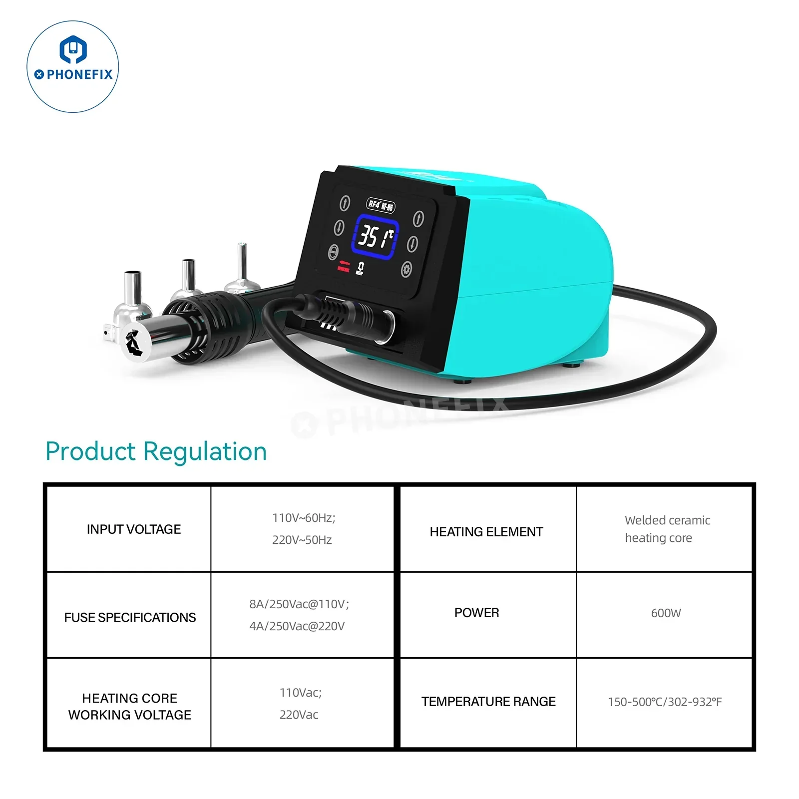 RF-H6 RF-H7 Hot Air Soldering Iron 2 in 1 Station Digital Touch Display - Image 11