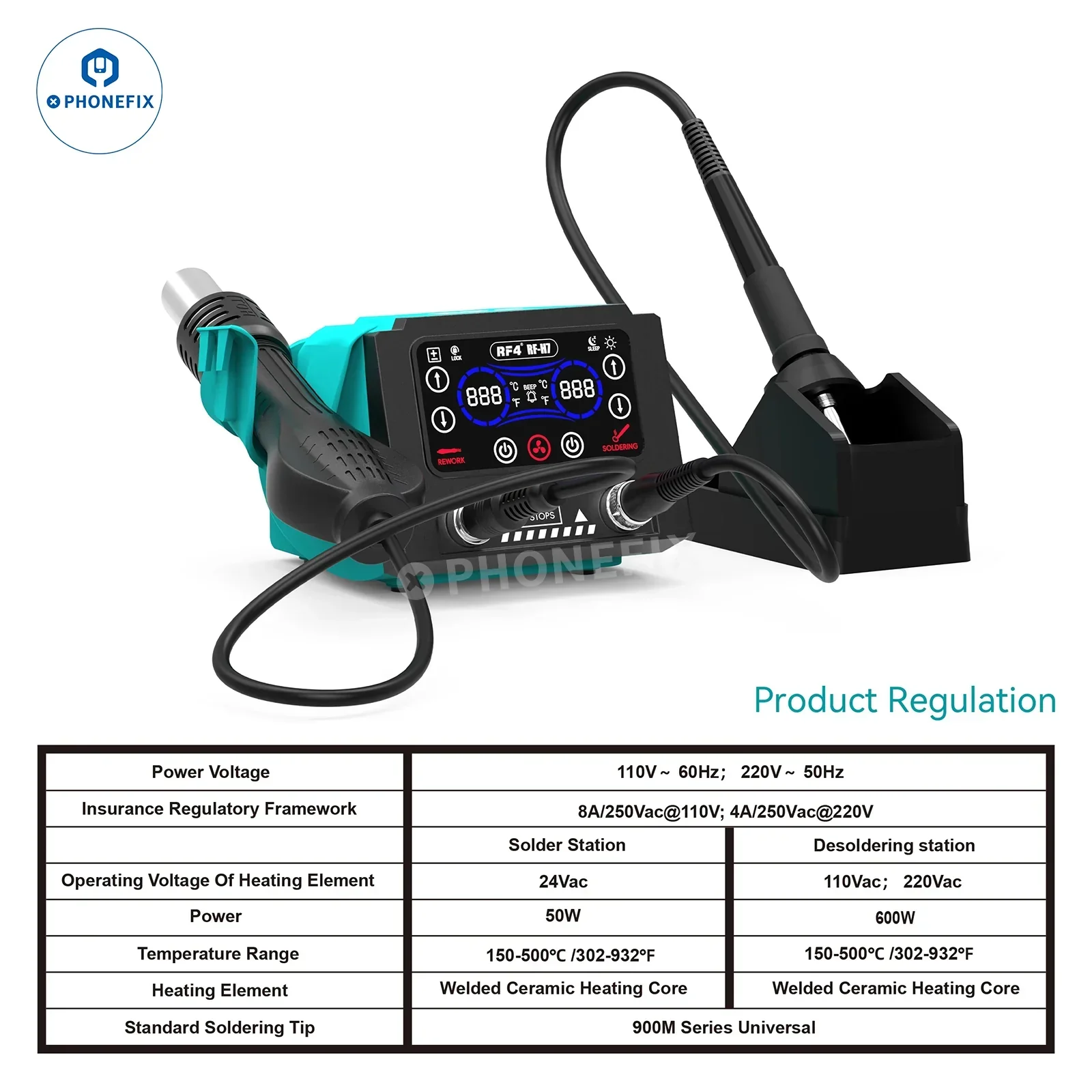 RF-H6 RF-H7 Hot Air Soldering Iron 2 in 1 Station Digital Touch Display - Image 12