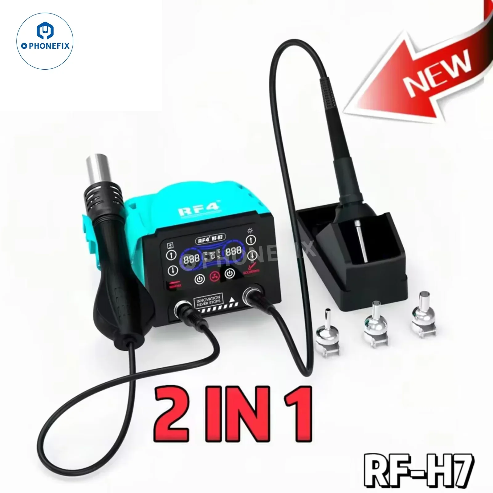 RF-H6 RF-H7 Hot Air Soldering Iron 2 in 1 Station Digital Touch Display - Image 2
