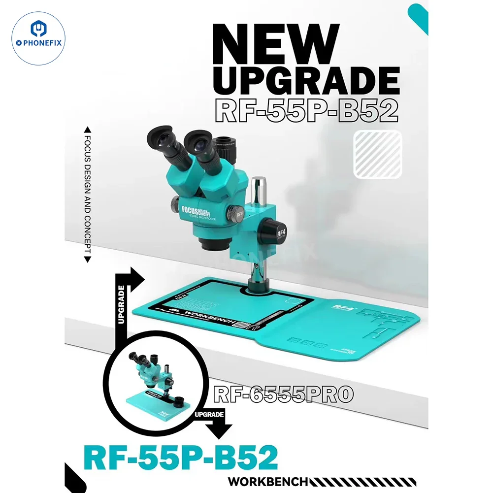 RF4 6.5-55X Trinocular Stereo Microscope With RF-B52 Silicone Pad - Image 4