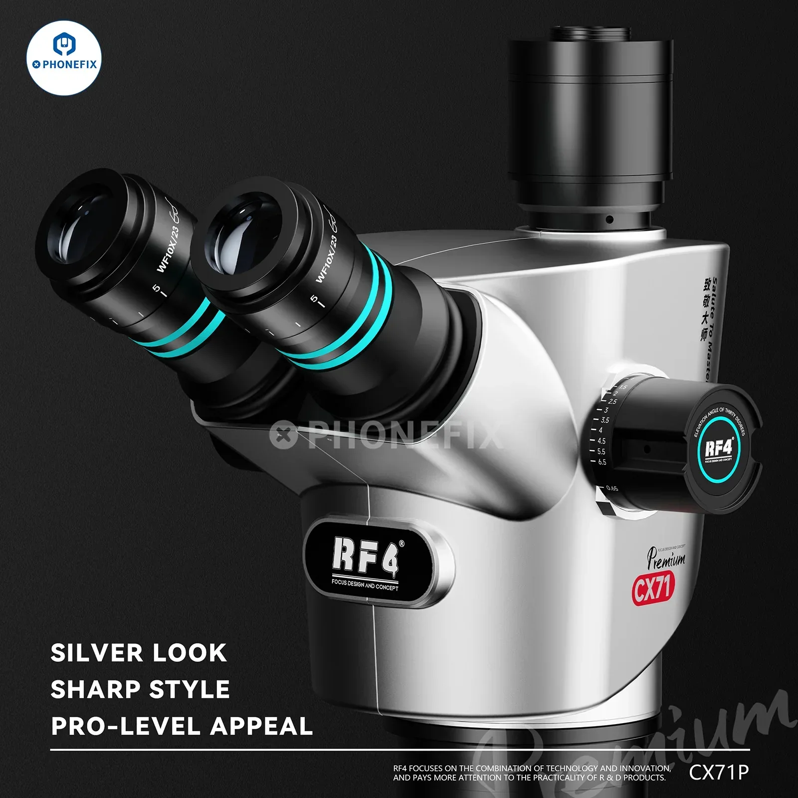 RF4 CX71P 6.5-65X Trinocular Stereo Microscope with Stand & Camera - Image 3