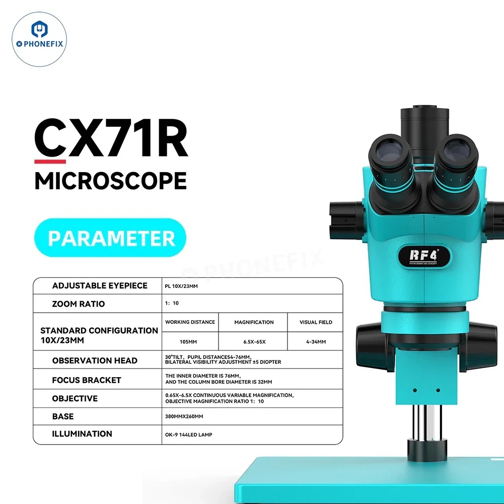 RF4 CX71R 6.5X-65X Trinocular Stereo Microscope for Phone Repair - Image 3