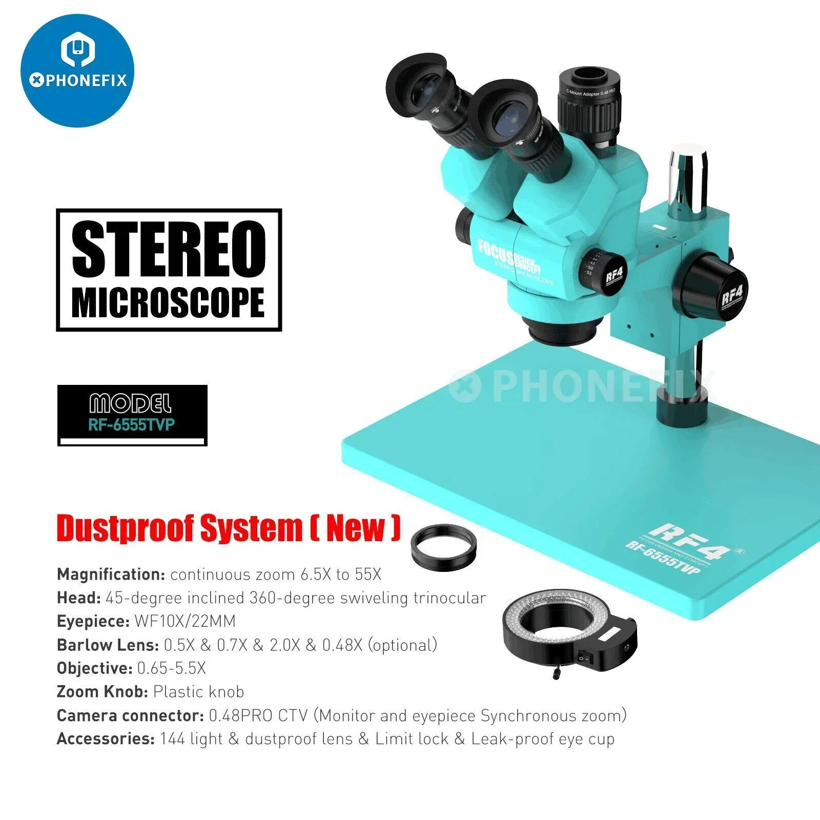 RF4 HD Trinocular Stereo Zoom Industrial Microscope For PCB Repair - Image 14