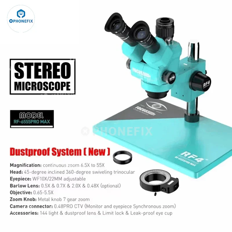 RF4 RF6565Pro 6.5-65X Triocular Synchronous Zoom Microscope - Image 12