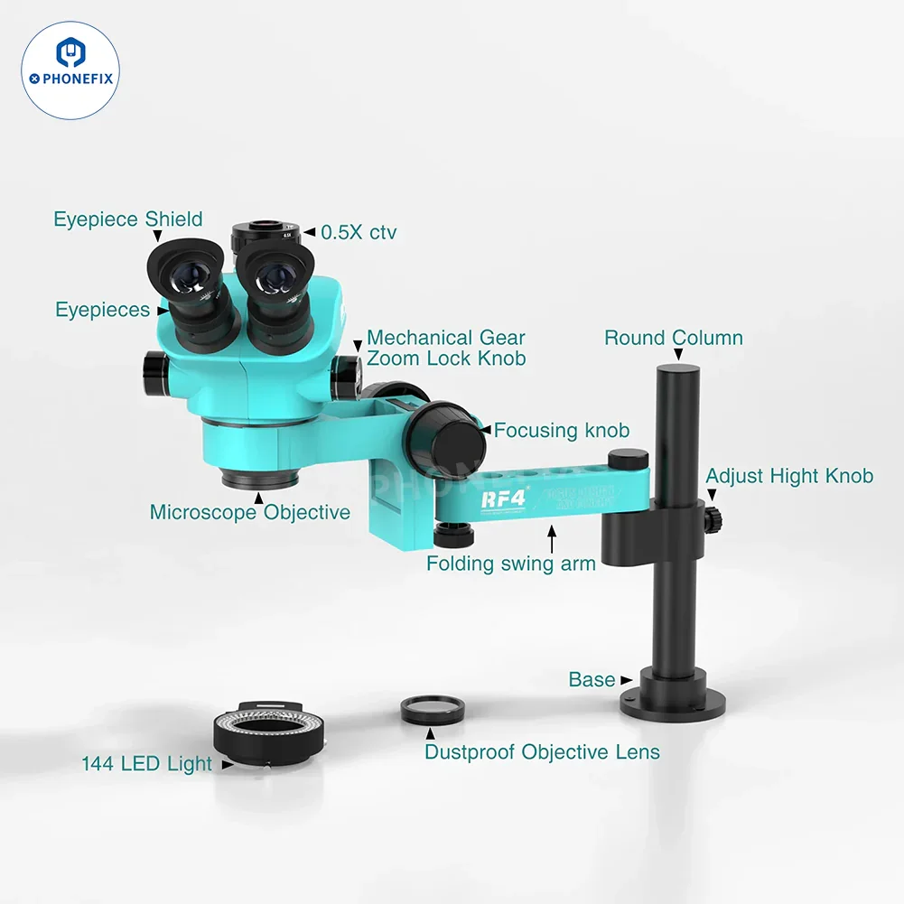 RF4 RF7050PRO FO19 Trinocular Stereo Microscope With Folding Swing Arm - Image 13