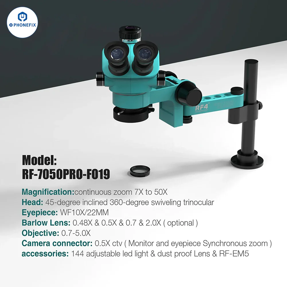 RF4 RF7050PRO FO19 Trinocular Stereo Microscope With Folding Swing Arm - Image 15