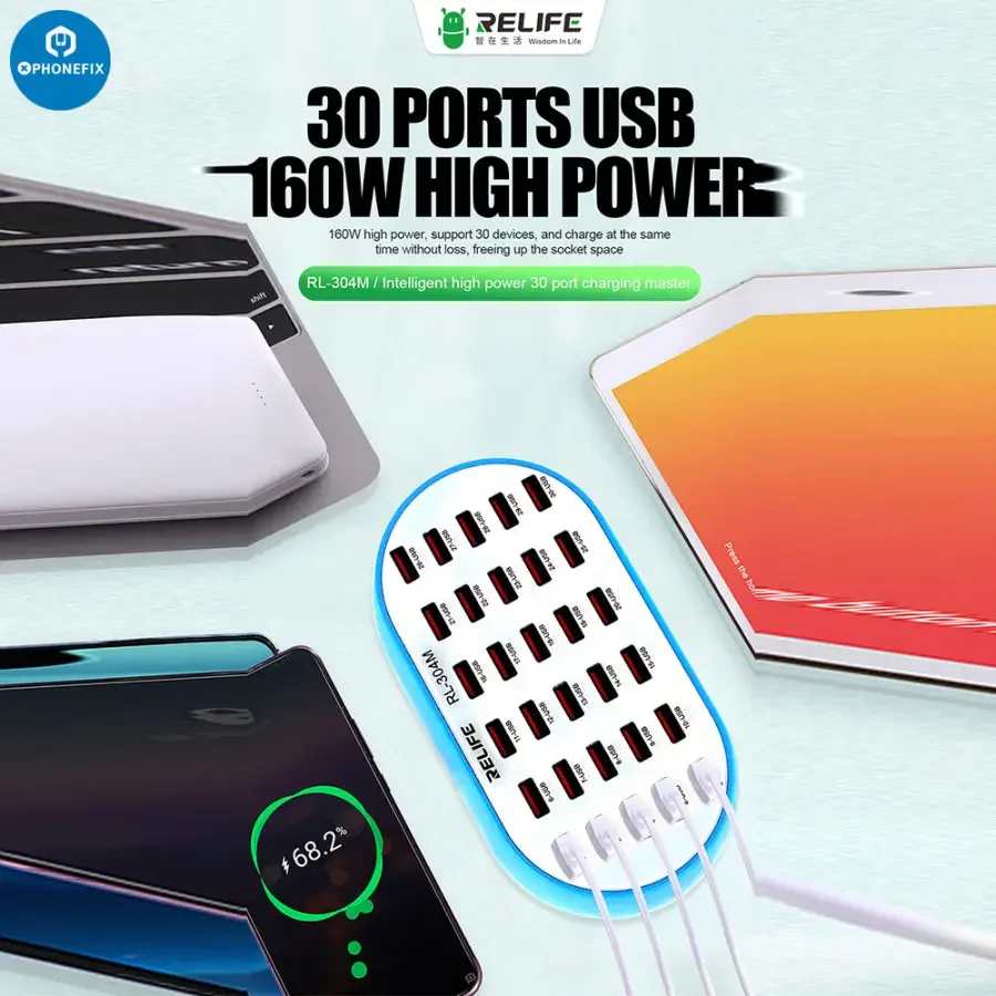 RL-304M 160W 30 Ports USB Charging Hub Smart Lightning Charger - Image 2