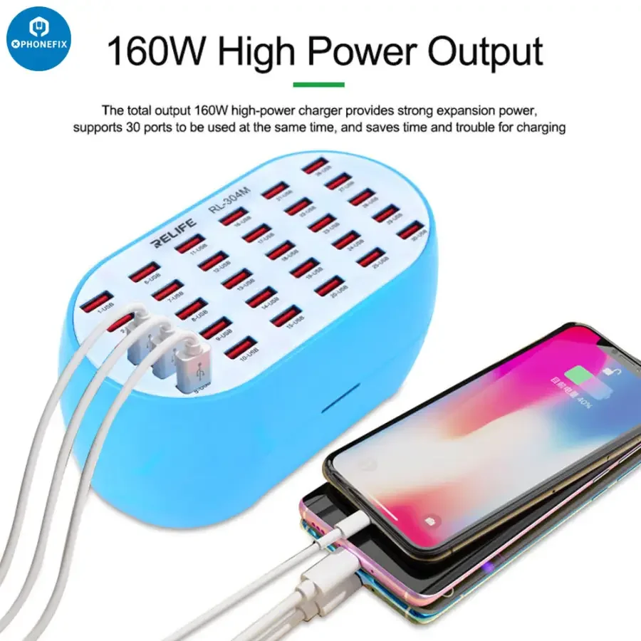 RL-304M 160W 30 Ports USB Charging Hub Smart Lightning Charger - Image 5