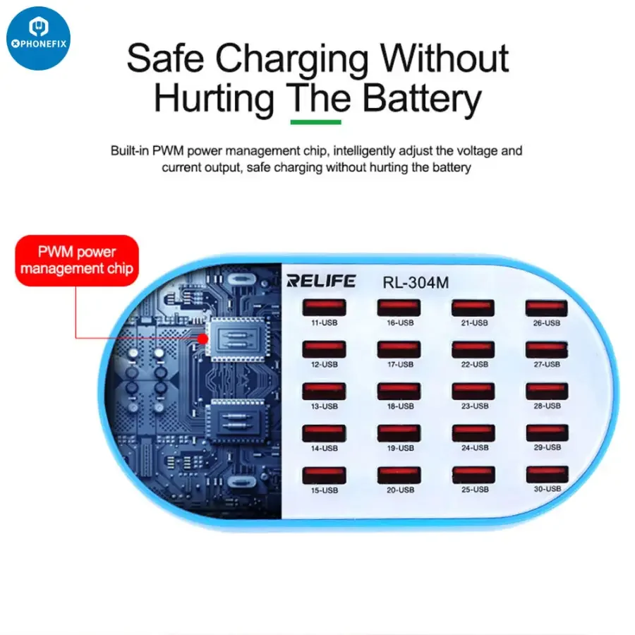 RL-304M 160W 30 Ports USB Charging Hub Smart Lightning Charger - Image 8