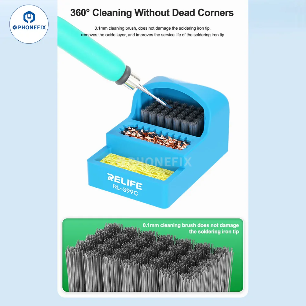 RL-599C Soldering Tip Cleaner With Steel Brush Sponge Copper Wire - Image 4