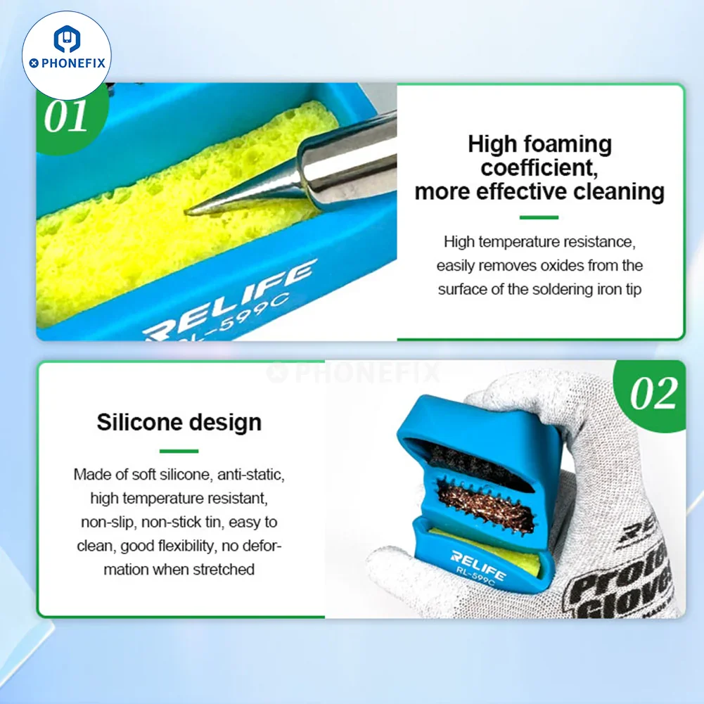 RL-599C Soldering Tip Cleaner With Steel Brush Sponge Copper Wire - Image 5