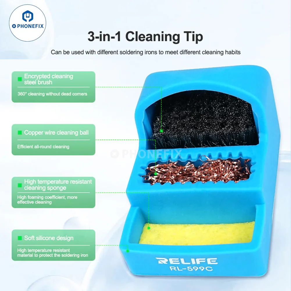 RL-599C Soldering Tip Cleaner With Steel Brush Sponge Copper Wire - Image 6