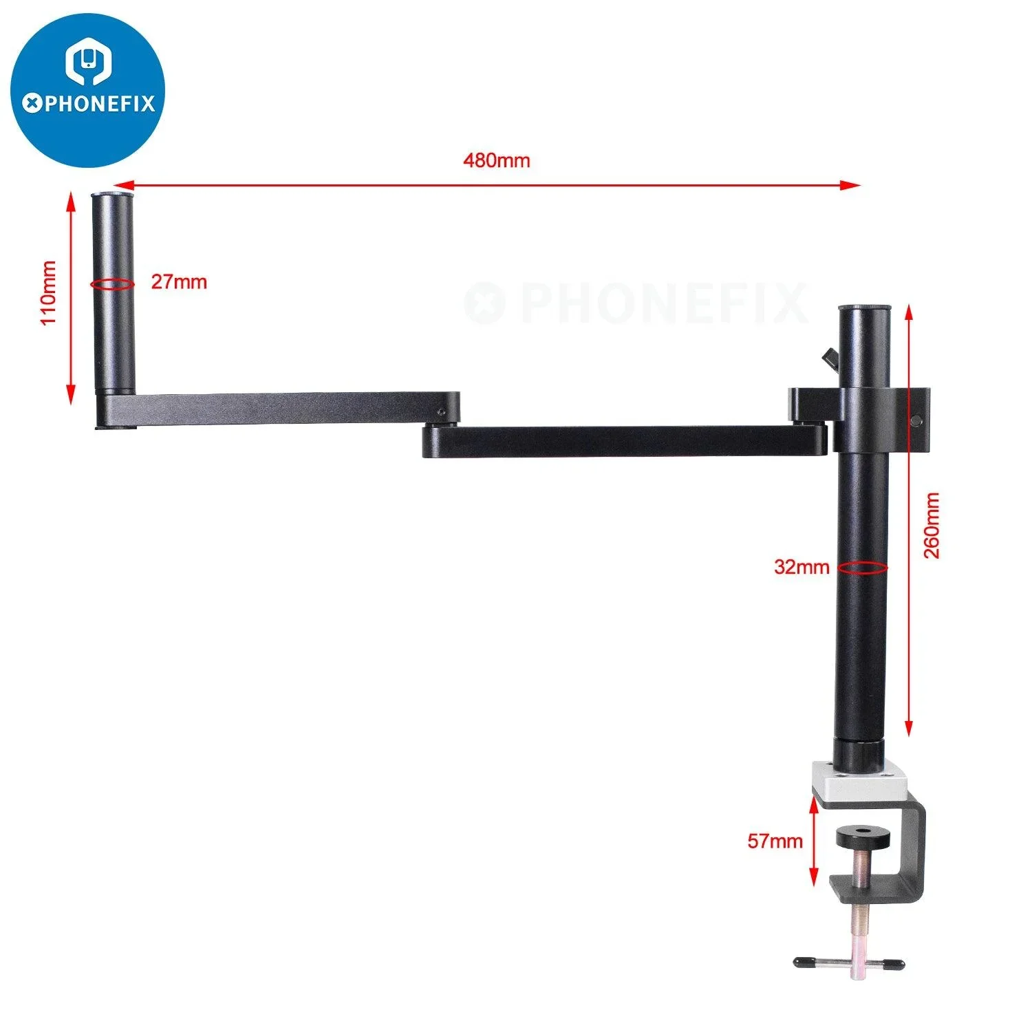 Rotatable Articulating Arm Microscope Arm Stand Bracket 50mm Holder - Image 3