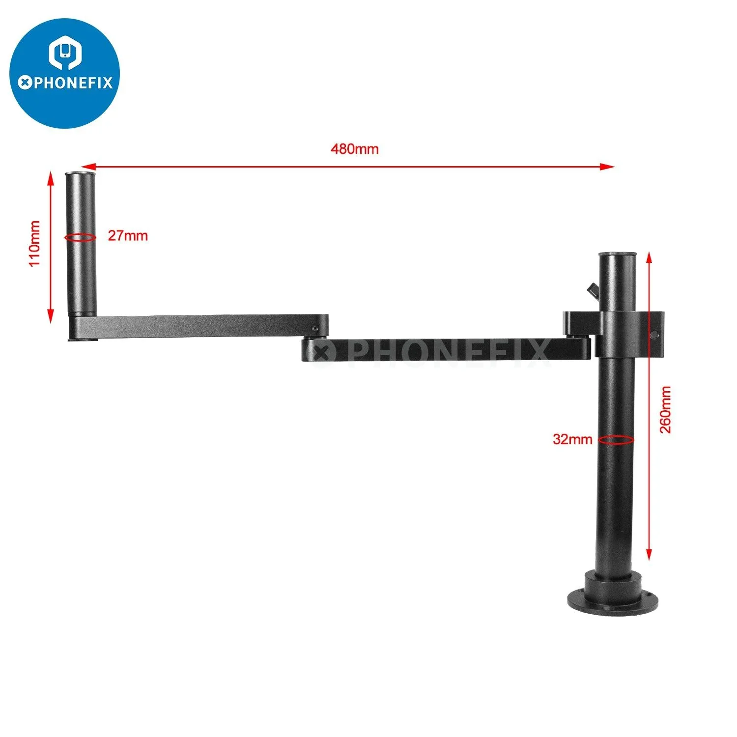 Rotatable Articulating Arm Microscope Arm Stand Bracket 50mm Holder - Image 7