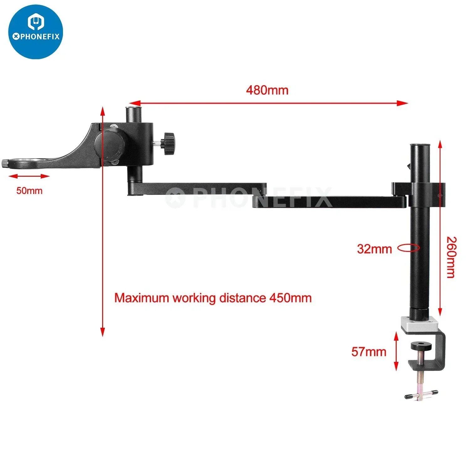 Rotatable Articulating Arm Microscope Arm Stand Bracket 50mm Holder - Image 8