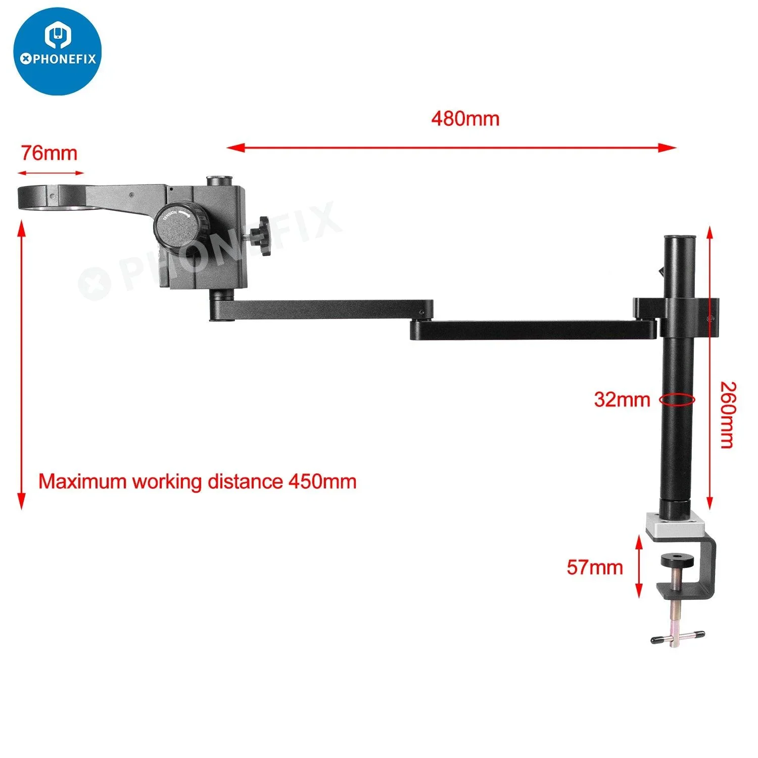 Rotatable Articulating Arm Microscope Arm Stand Bracket 50mm Holder - Image 9