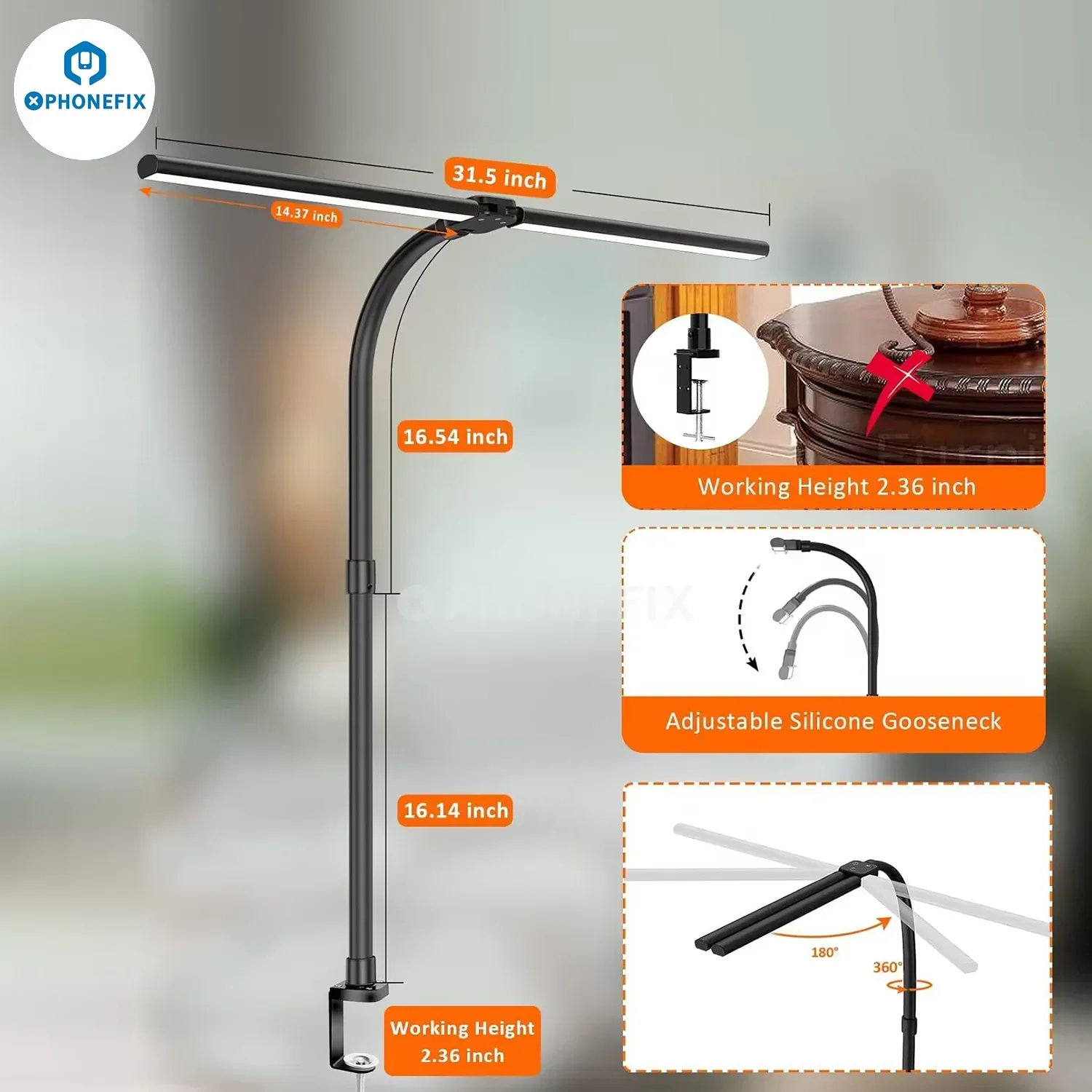 Soft Eye-Protection LED Light 24W Double Head Table Desk Lamp - Image 2