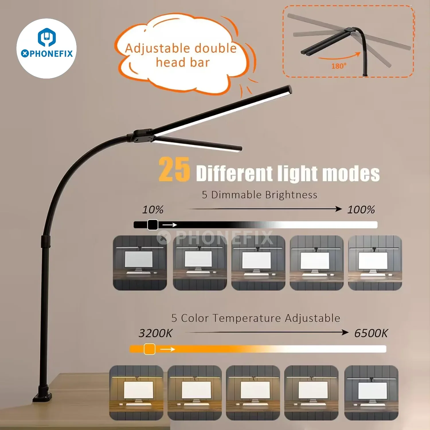 Soft Eye-Protection LED Light 24W Double Head Table Desk Lamp - Image 4