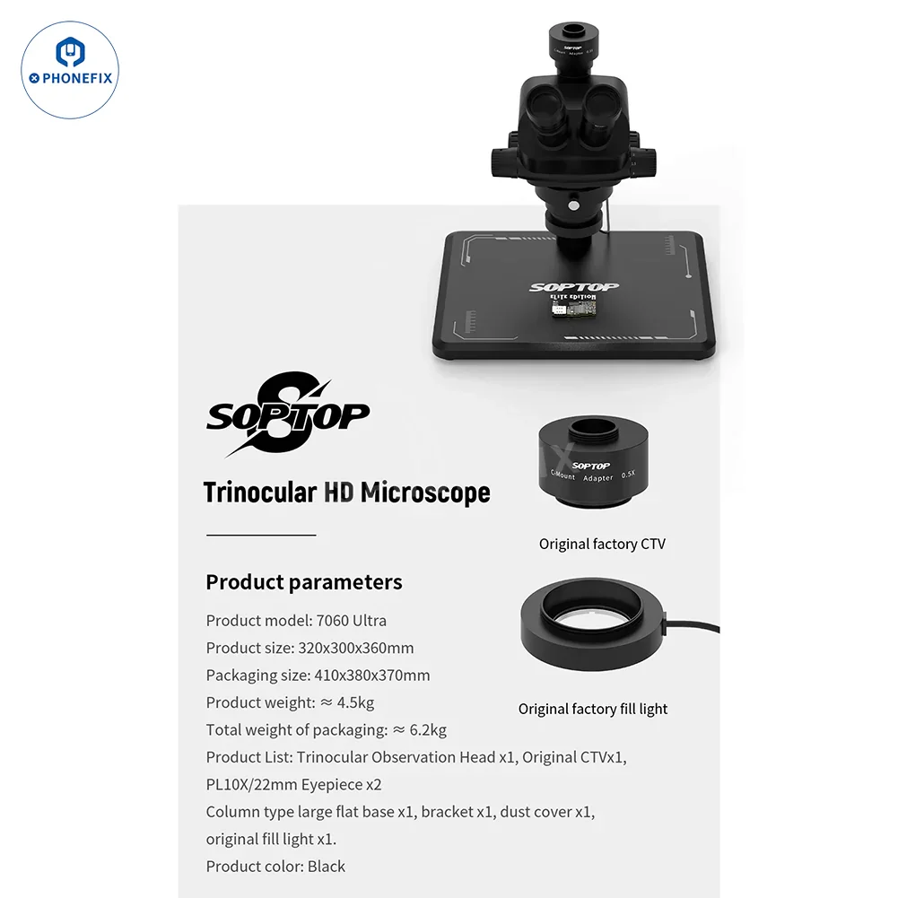 SOPTOP 7-60X Ultra Trinocular Stereo Microscope with 4K Camera - Image 6
