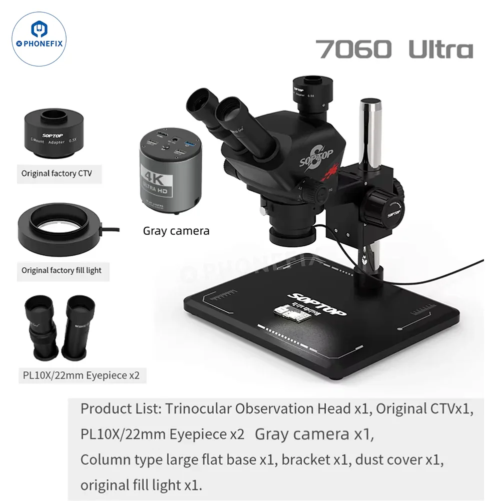 SOPTOP 7-60X Ultra Trinocular Stereo Microscope with 4K Camera - Image 9