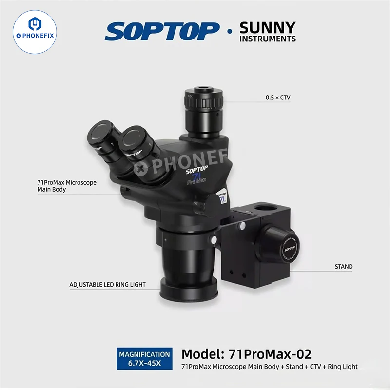 SOPTOP 71 Pro Max 6.7-45X Trinocular Microscope for Phone Repair - Image 4