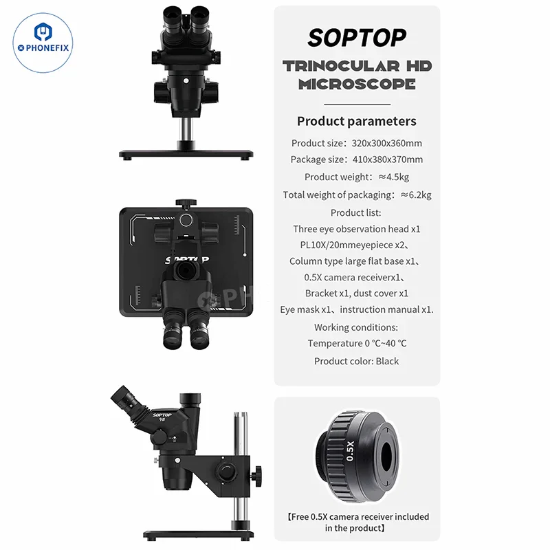 SOPTOP 9# 6.7-4.5X Zoom Trinocular HD Microscope - Image 4