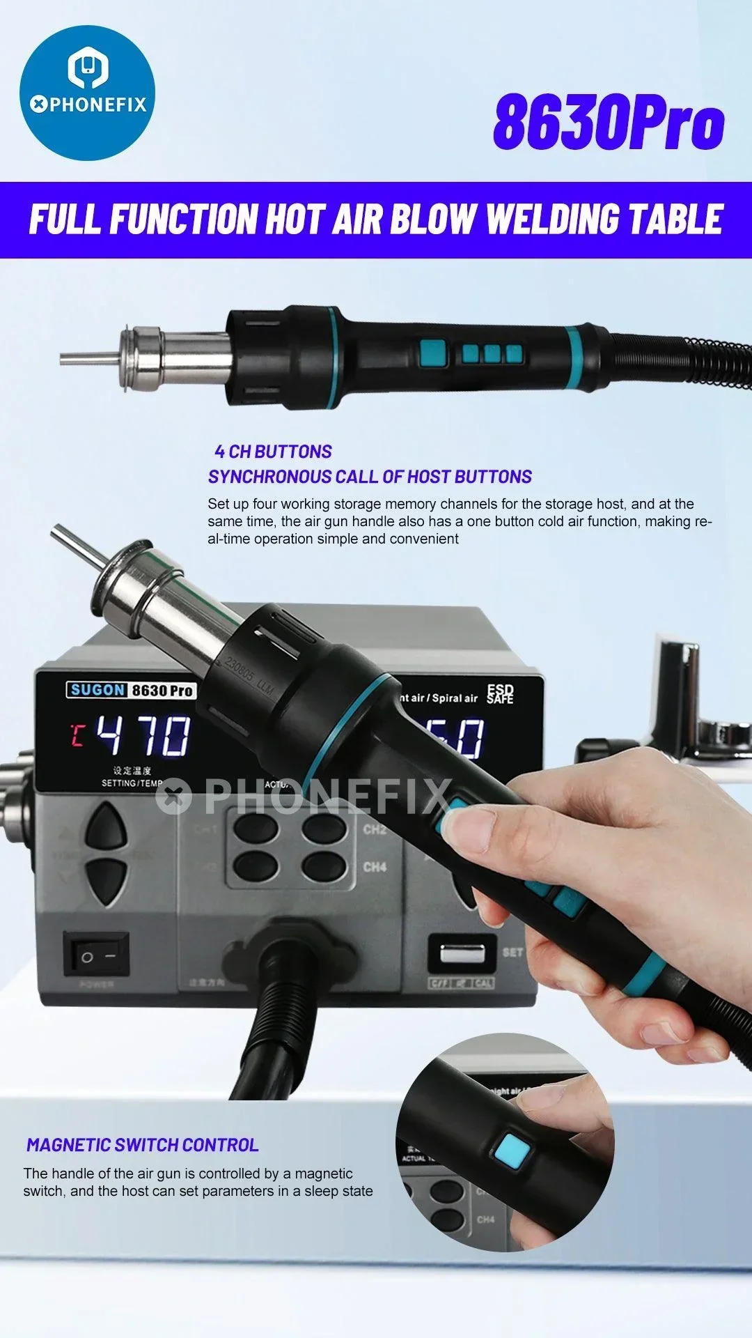 Sugon 8630Pro Intelligent Hot Air Gun BGA Rework Station - Image 5