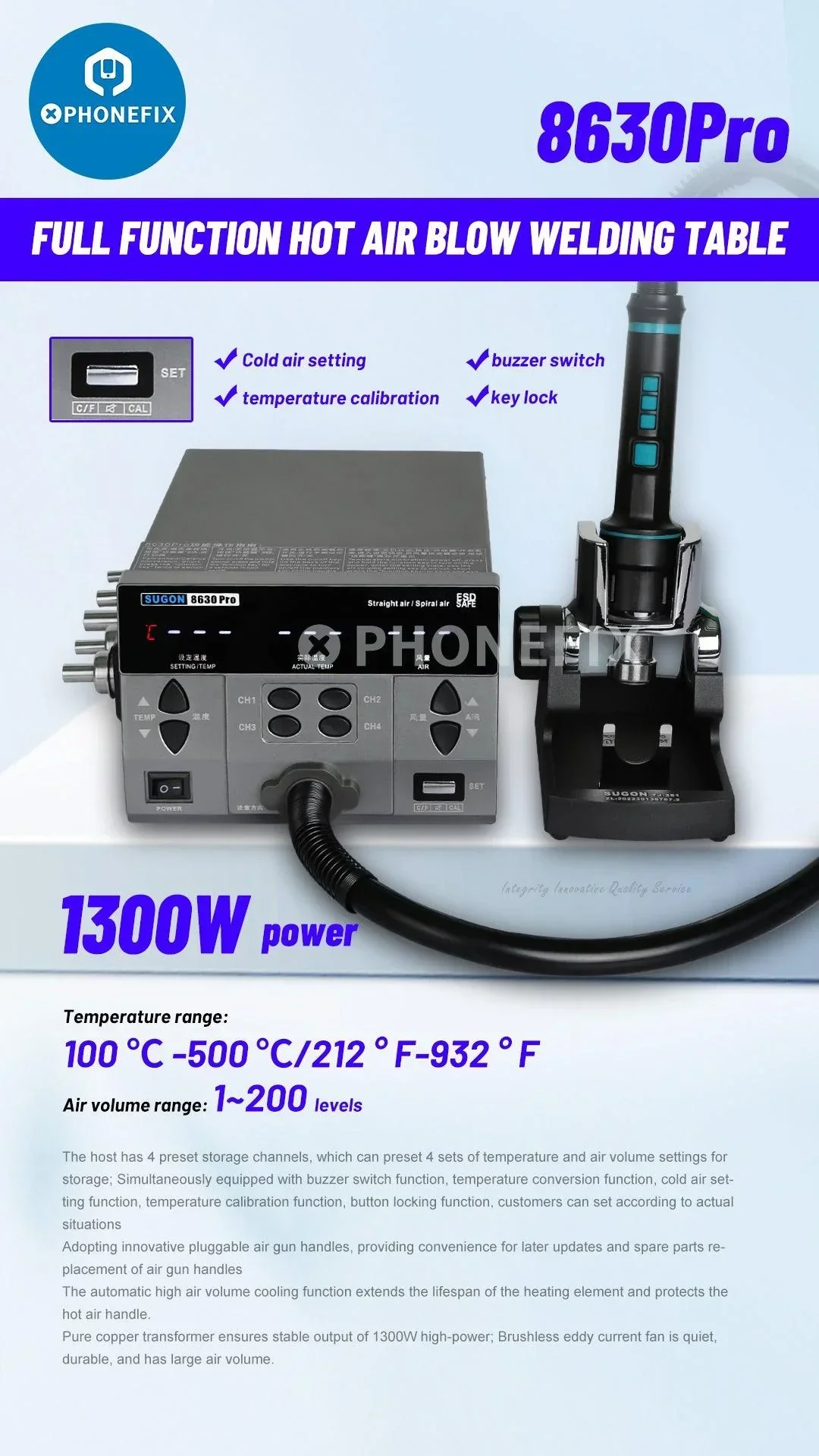 Sugon 8630Pro Intelligent Hot Air Gun BGA Rework Station - Image 6