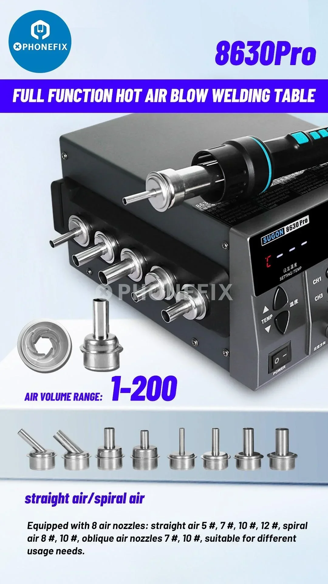 Sugon 8630Pro Intelligent Hot Air Gun BGA Rework Station - Image 7