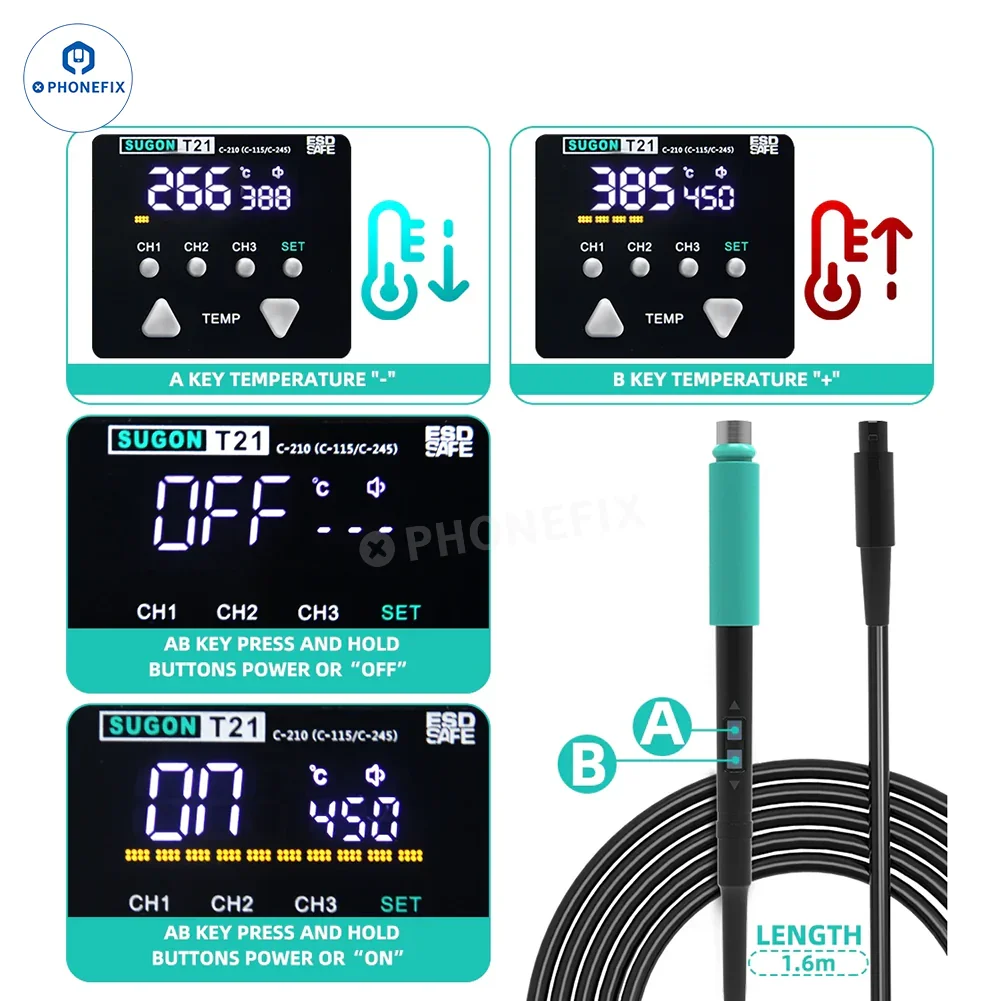 SUGON T21 Soldering Station with C210/115/245 Tips for Phone Repair - Image 2