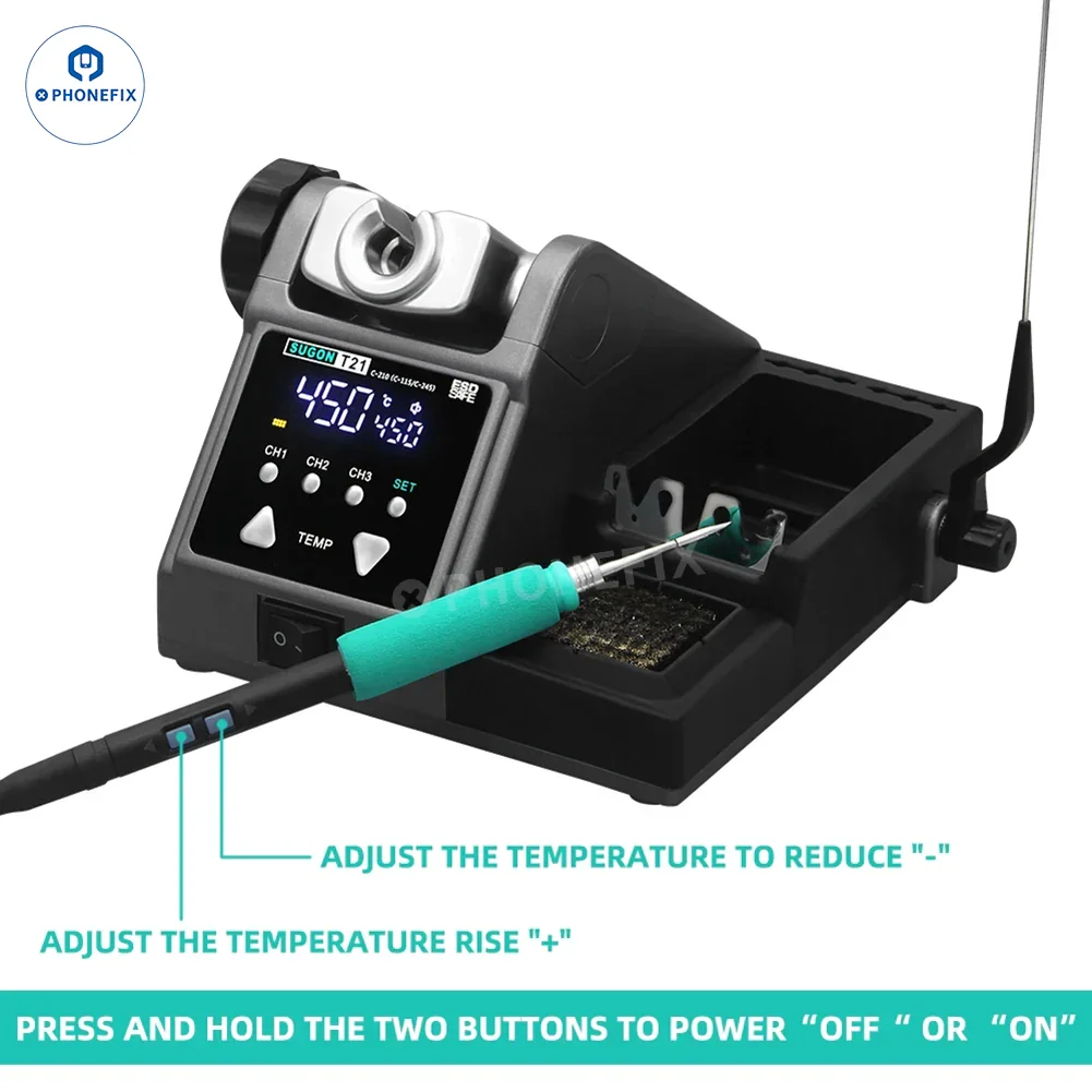 SUGON T21 Soldering Station with C210/115/245 Tips for Phone Repair - Image 7