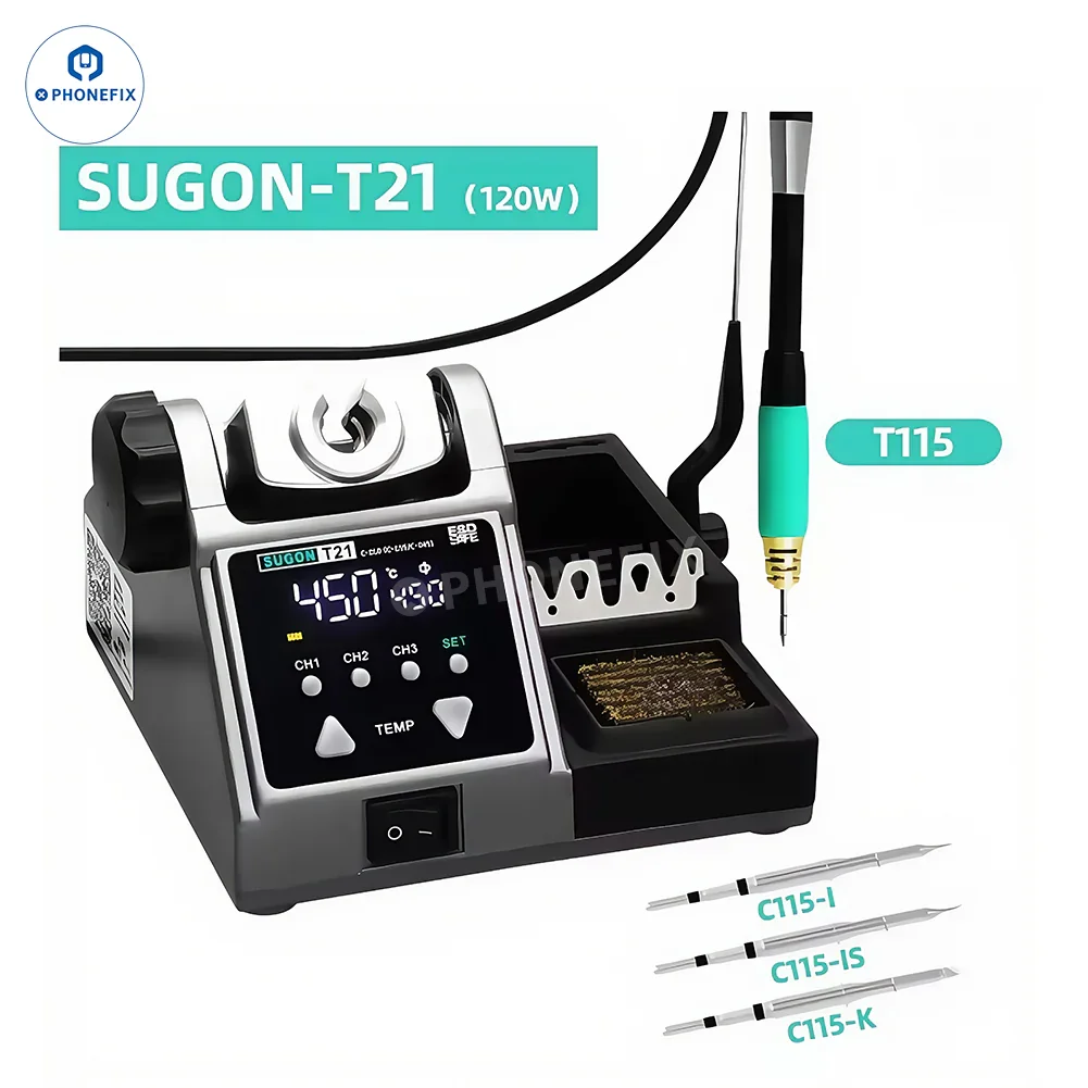 SUGON T21 Soldering Station with C210/115/245 Tips for Phone Repair - Image 8