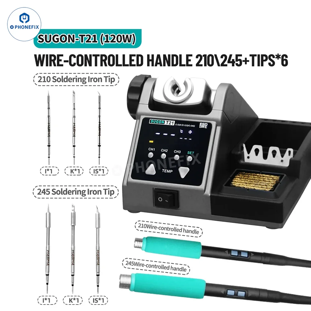 SUGON T21 Soldering Station with C210/115/245 Tips for Phone Repair - Image 9