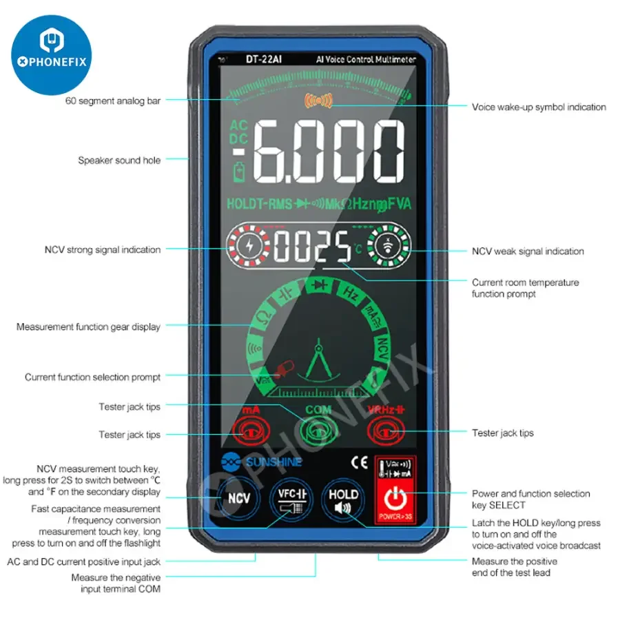 DT-22AI Voice Control Intelligent Multimeter Digital Tester - Image 4