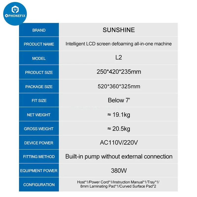 SUNSHINE L2 Intelligent LCD Screen Defoaming All-in-One Machine - Image 9