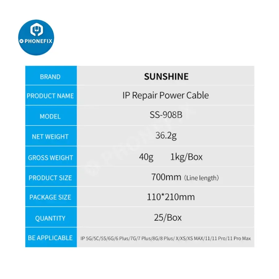 Sunshine SS-908E Repair Power Test Cable For iPhone 7-15 Pro Max - Image 13