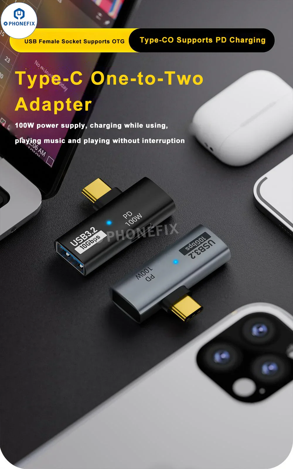 PD 100W Fast Charging Type-C OTG Mobile Phone Laptop Adapter - Image 3