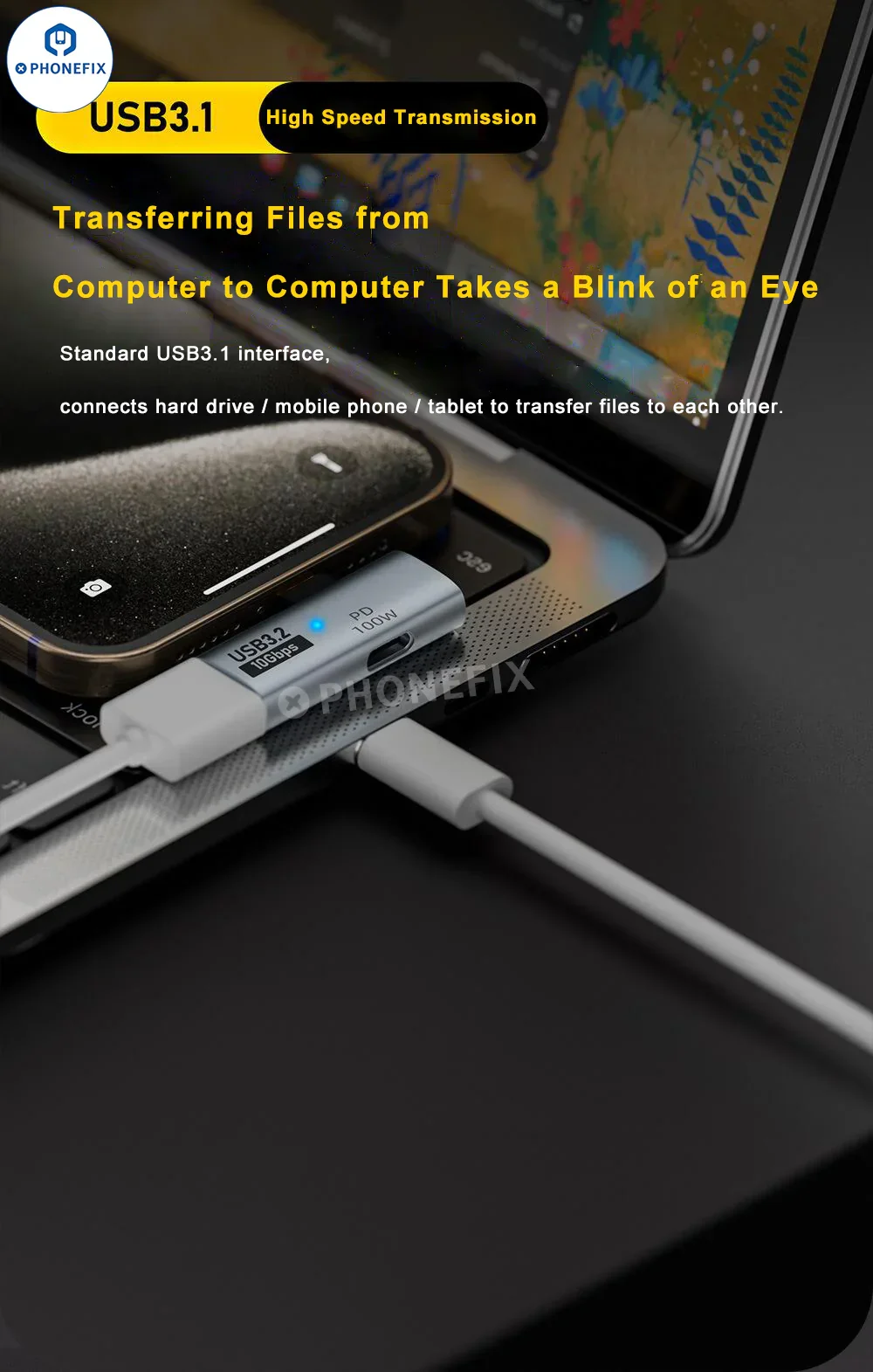PD 100W Fast Charging Type-C OTG Mobile Phone Laptop Adapter - Image 5