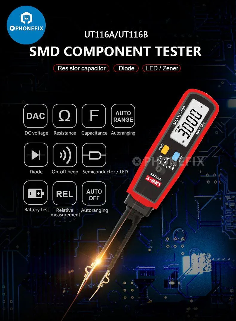 UNI-T UT116C Digital Multimeter SMD Tester With Rotatable Tweezers - Image 5