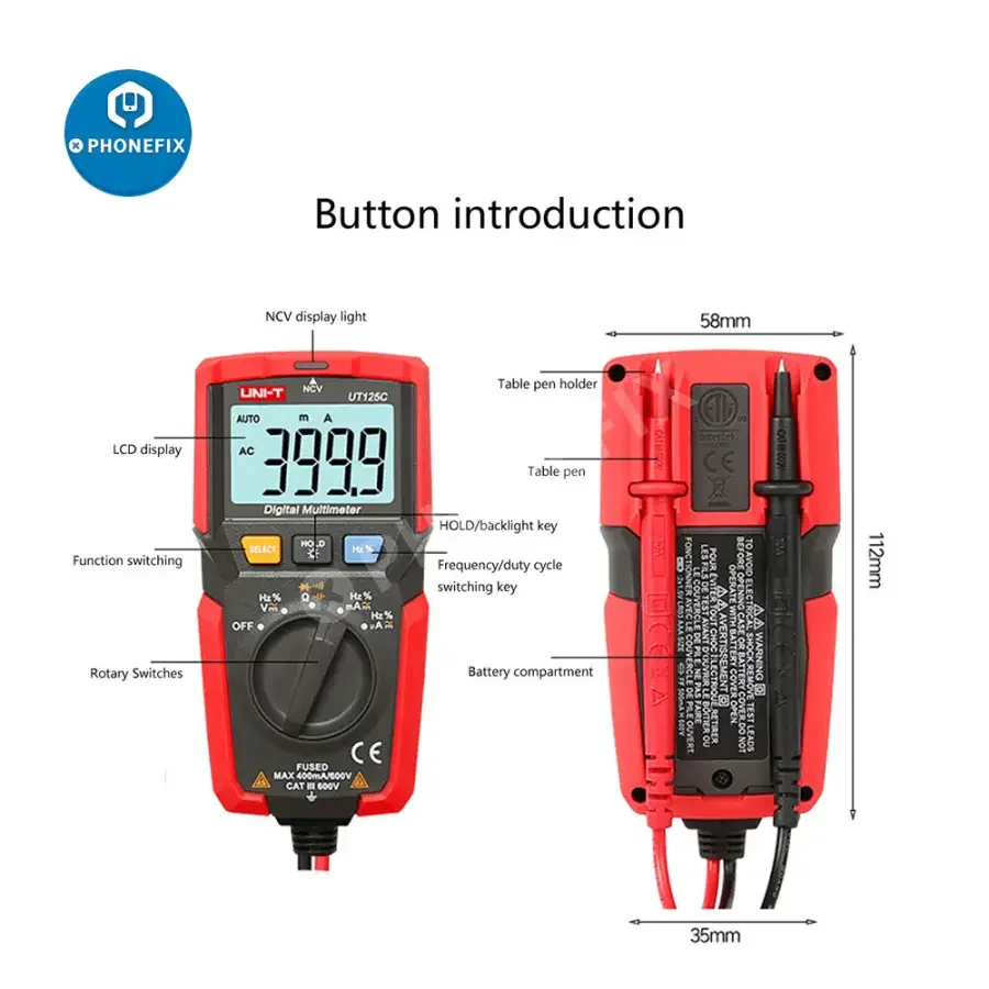 UNI-T UT125C Mini Digital Multimeter Capacitance Resistance Tester - Image 5
