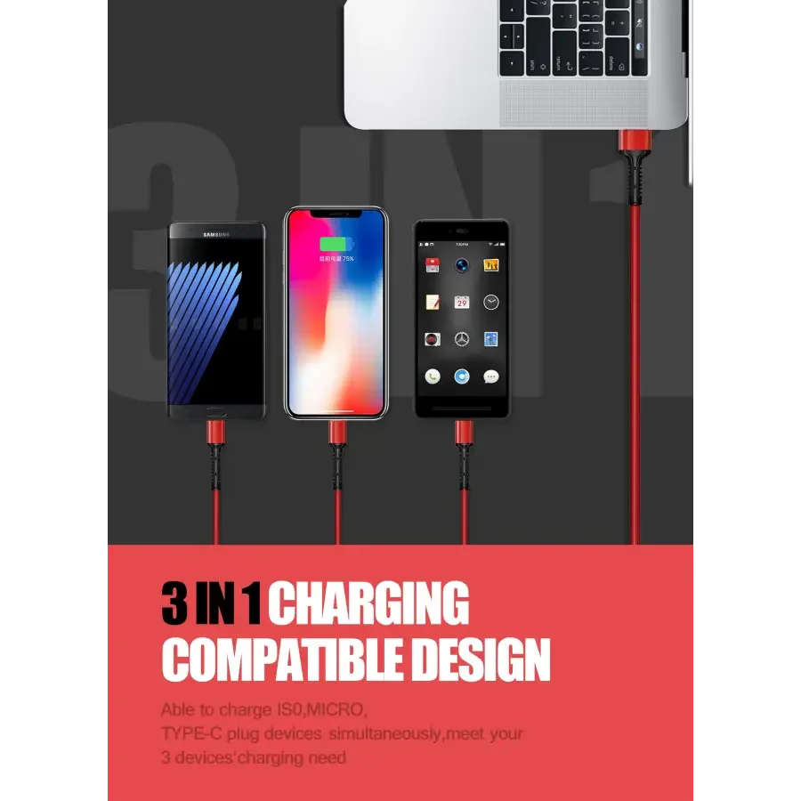 Universal 3in1 USB Charging Cable Type-C Cable For iPhone Android - Image 7