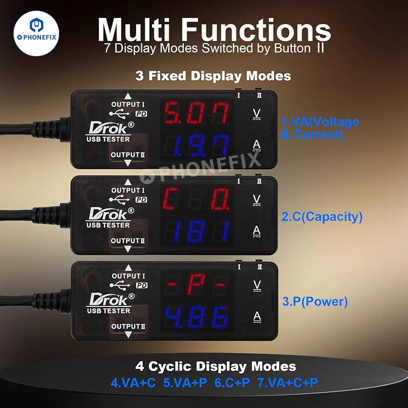 USB-A/USB-C Dual Port Detector Power Meter for Charging Diagnostic - Image 3