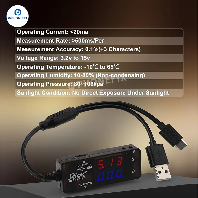 USB-A/USB-C Dual Port Detector Power Meter for Charging Diagnostic - Image 5