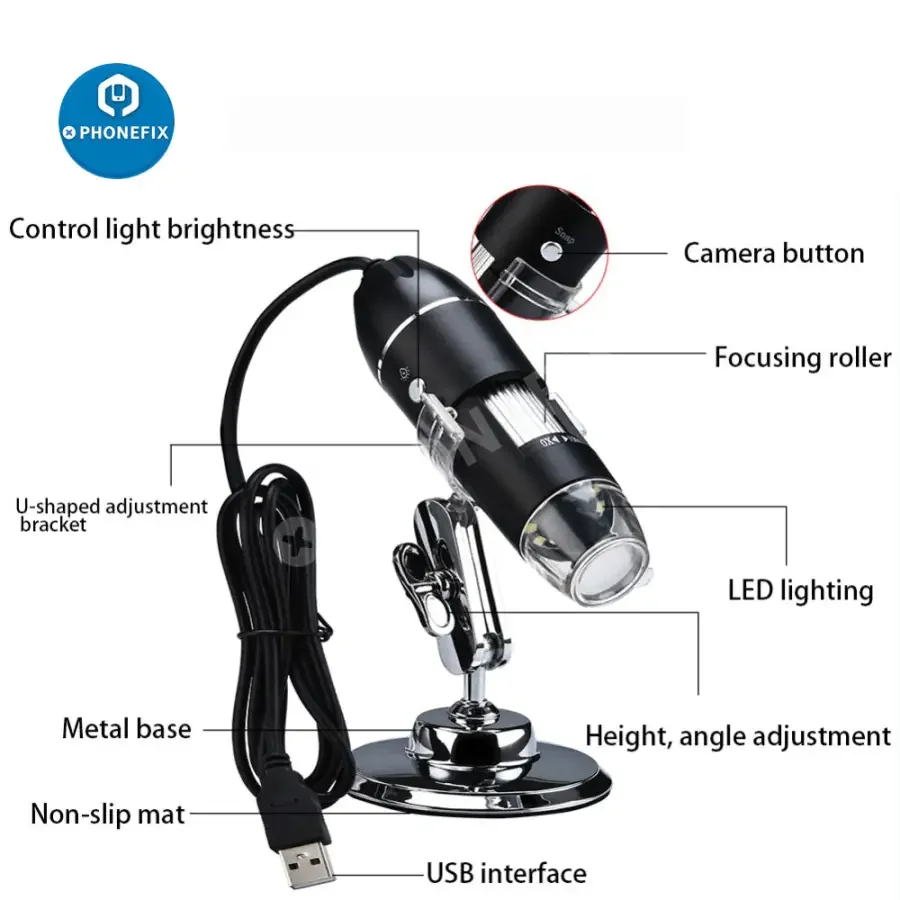 USB Digital Microscope Camera Endoscope 8 LED Magnifier With Stand - Image 5