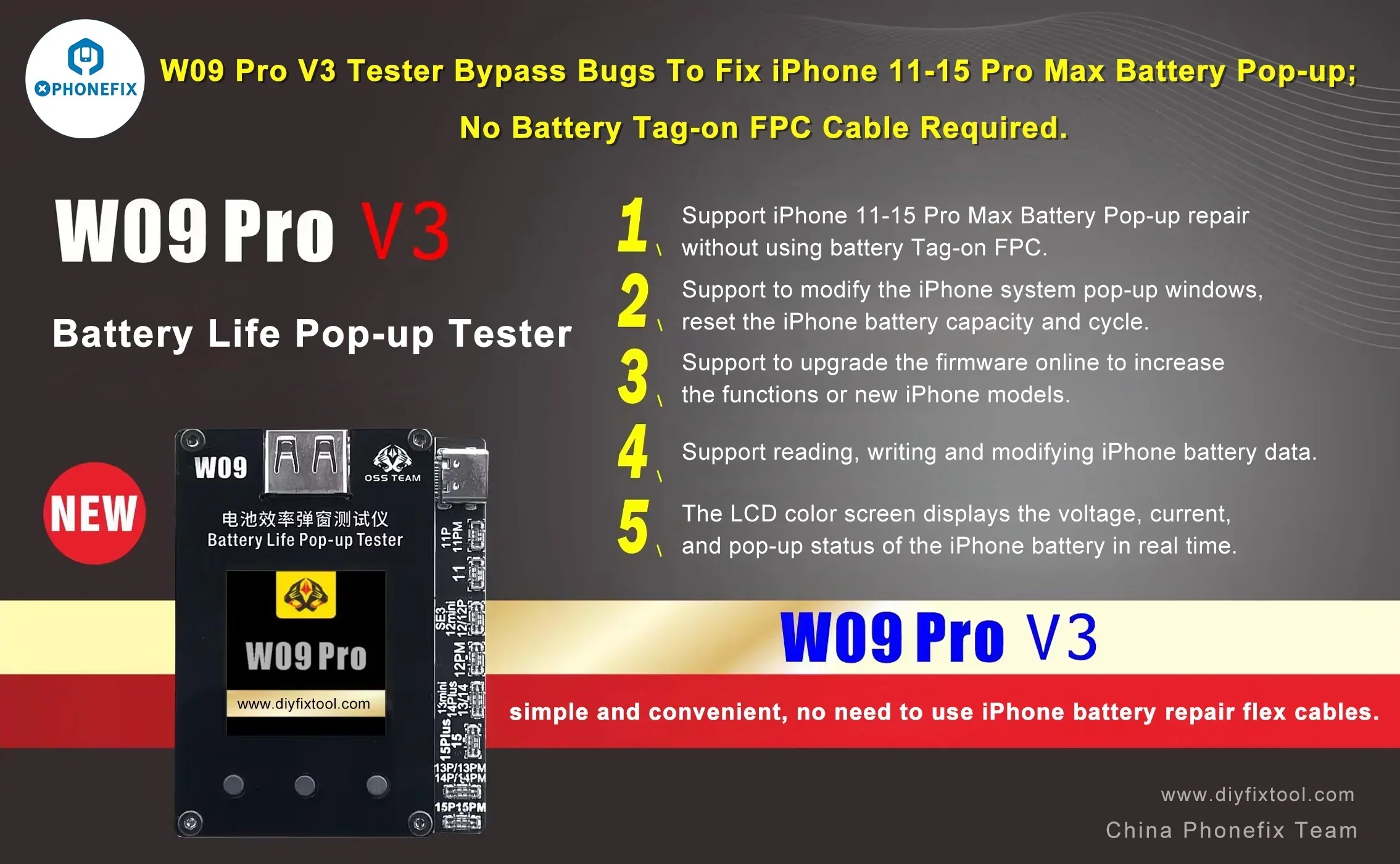 W09 Pro Tester Solved iPhone 11-15 Battery Pop-up Without Tag-on Cable - Image 10