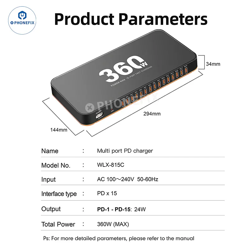 WLX-815C 360W 15 USB-C Ports PD Fast Charging Station - Image 9