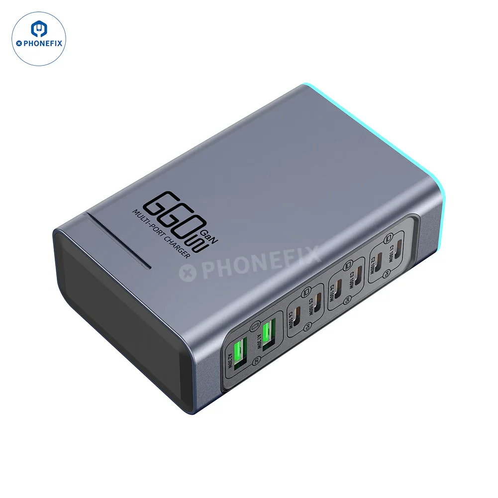 WLX-F8L 660W GaN 8-Port Fast Charger PD/QC3.0 Charging Station - Image 5